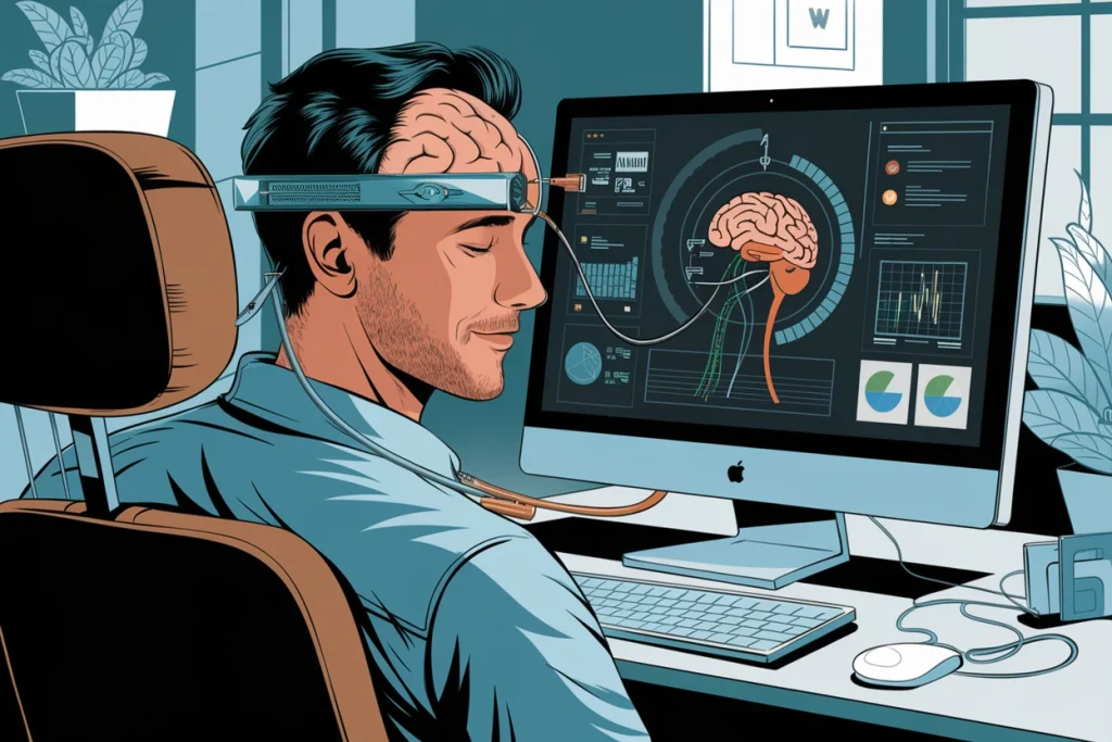 man with a brain-computer interface (BCI) device