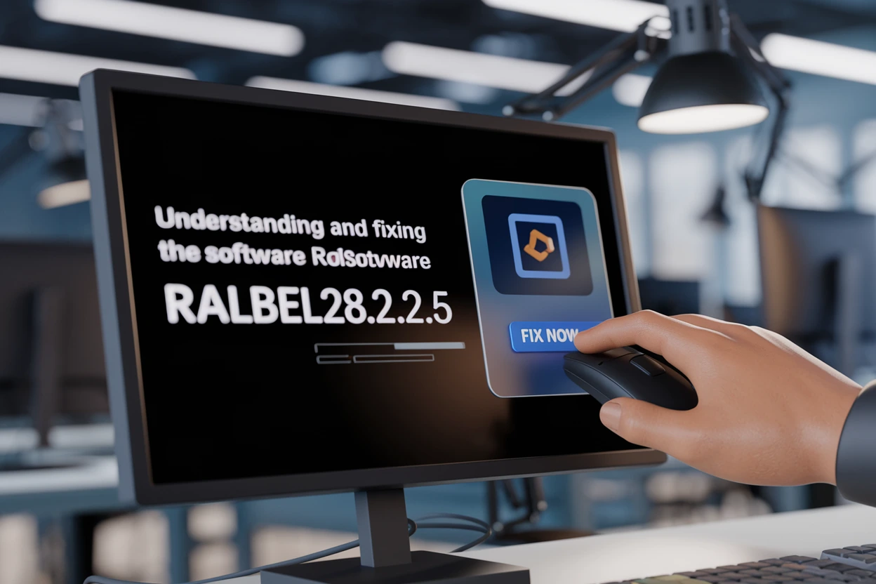 A hand is visible on the right side of the frame, holding a mouse and hovering over a button that says "Fix Now"